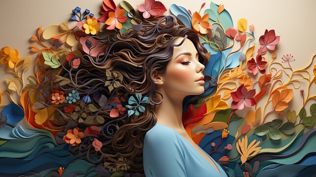 Relaxed woman illustration. Beautiful girl wellness concept.