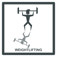 Weightlifting. Weightlifter icon with shadow. Drawing of a weightlifter for posters, design and print. Football fashion.