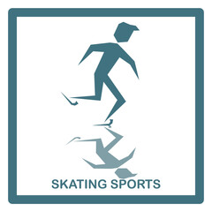 Skating. Skater icon with shadow. Drawing of a speed skater for posters, design and print. Speed skating fashion.