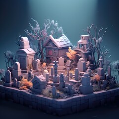 Eerie Haunted Graveyard 3d illustration