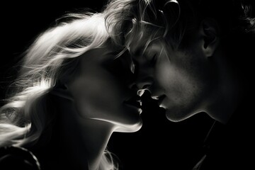 Couple in Love kissing. Black and white photography. Generative Ai