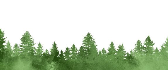 Green forest background watercolour clip art transparent background on white