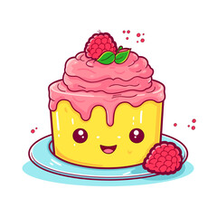 Raspberry Lemonade Cake , PNG, Illustration Design, Cartoon For Tshirt 