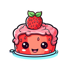 Strawberry cake , PNG, Illustration Design, Cartoon For Tshirt 