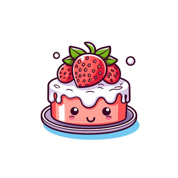 Strawberry cake , PNG, Illustration Design, Cartoon For Tshirt 