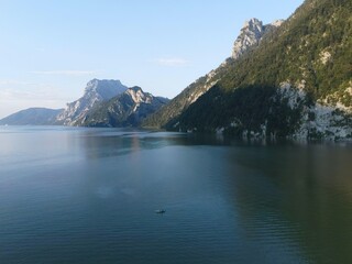 Lake and mountains with kajak