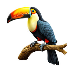 toucan on wooden branch isolated on transparent background