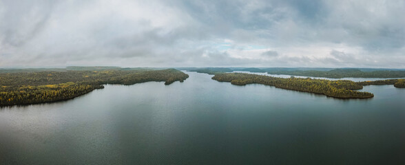 panorama of Honeymoon Bluff in the fall. Beautify of fall colors in minnesota of a view of island archipelago and lakes