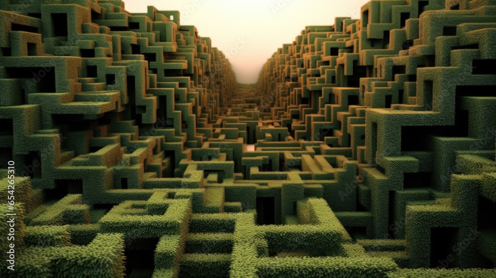 Poster A maze with a person standing in the middle of it, AI