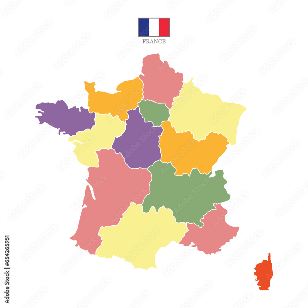 Wall mural Silhouette and colored France map