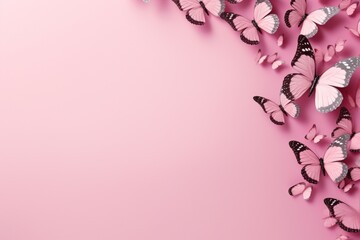 Pink wallpaper with butterflies frame. AI generated