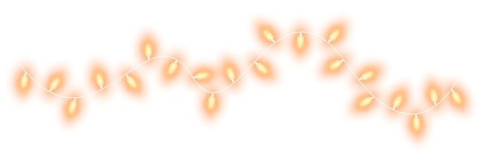 Orange christmas glowing garland. Christmas lights. Colorful Christmas garland. The light bulbs on the wires are insulated. PNG.