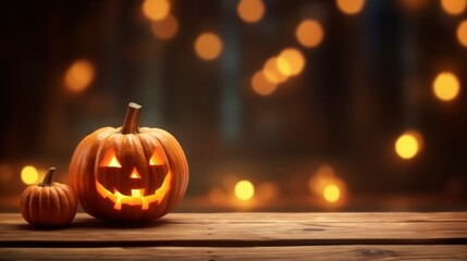 Greeting card with space for text and copy, wooden table with glowing holiday tikvah and blur background with lights.