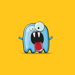 Funny cute smiling blue ghost monster isolated on orange background. Ghost cartoon character and cute emoji. Halloween spirit element.