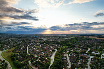 High Angle View of North East Luton City of England Great Britain UK During Beautiful sunset Time - obrazy, fototapety, plakaty