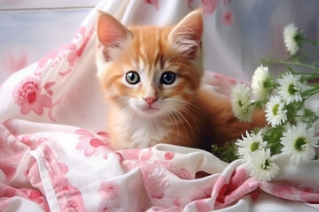 The innocence of a red kitten in a delicate watercolor portrait