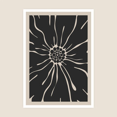 Modern flower poster. Abstract floral naive art print, organic doodle botanical element Matisse inspired. Vector design