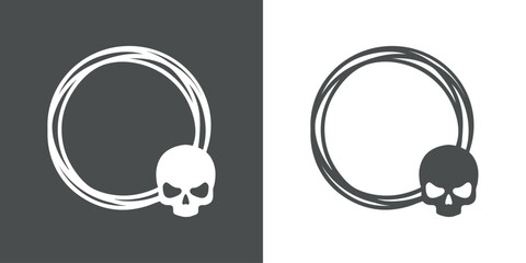 Logo con marco circular con líneas con silueta de calavera para su uso en invitaciones y tarjetas de Halloween © teracreonte
