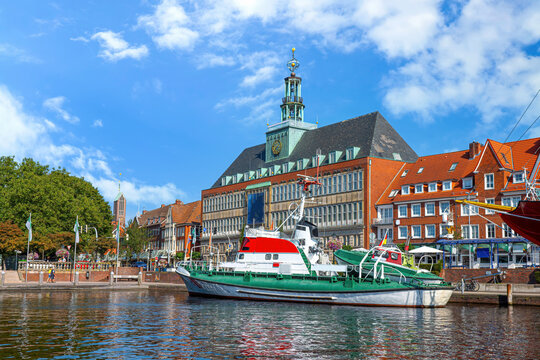 Emden, City harbour with town house