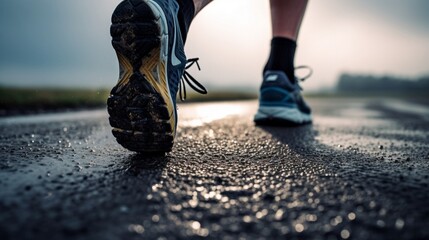 Pounding the Pavement: Closeup of Runner's Feet in Action on the Road