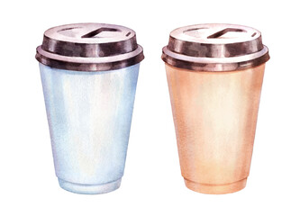 Watercolor isolated illustration of Paper Coffee Cups