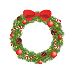 Fototapeta na wymiar Vector christmas wreath isolated on whtie background