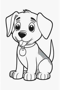 Black and white image of coloring page for kid's cute dog