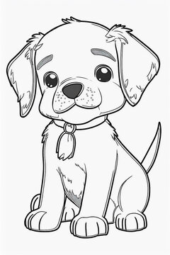 Black and white image of coloring page for kid's cute dog