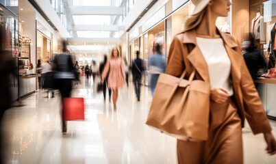 Abstract Motion Blur of Shoppers in a Busy Modern Mall