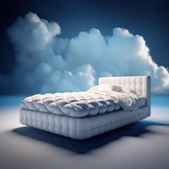 comfortable bed in the clouds.Bed concept design Soft clouds shapes.