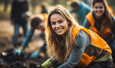 Making an Impact: Diverse Team of Young Volunteers in Cleanup Activity