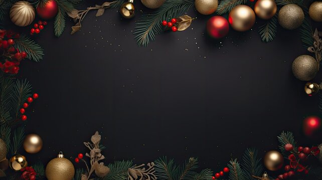 a richly decorated Christmas or New Year banner set against a dark background. There's ample space for adding your custom text or message to complete the holiday greeting.