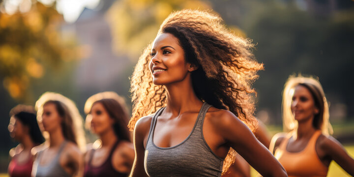 Yoga Enthusiasts Doing Arm Stretches in Fresh Outdoor Setting