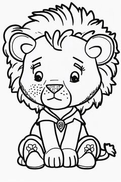 Black and white image of coloring page for kid's cute lion