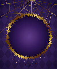 Halloween holiday vector illustration purple diamond-shaped wall background with golden rough frame