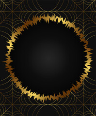 Halloween holiday vector illustration background with golden rough round frame