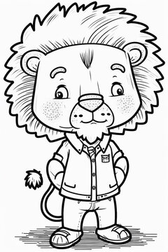 Black and white image of coloring page for kid's cute lion