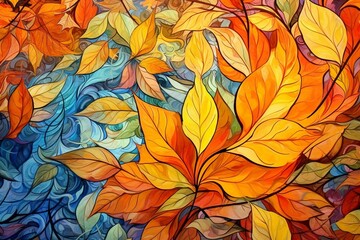 View of vibrant autumn leaves. Generative AI