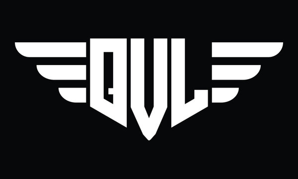 QVL three letter logo, creative wings shape logo design vector template. letter mark, word mark, monogram symbol on black & white.