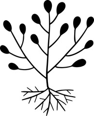 cartoon tree with root illustration.