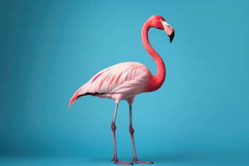 Close up portrait flamingo on coloured background.