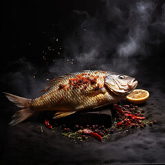 Tasty grilled fish dorado with lemon .baked fish. Background