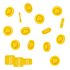 いろいろな角度のコインとコインが積み重なったイラストセット
