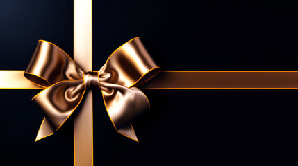 Black background with golden ribbon bow wallpaper copy space. Black Friday concept. Template mockup for text, logo and product presentation.