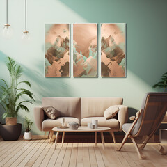 Modern living room with a beautiful portrait on a wall