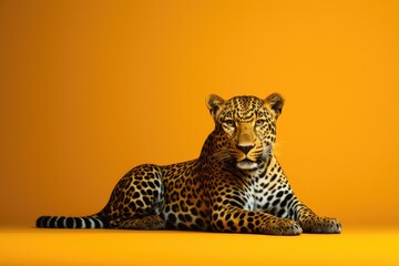 One full leopard on yellow coloured background.