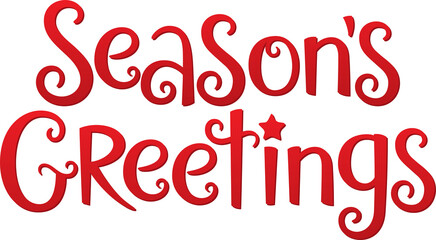 SEASON'S GREETINGS red festive lettering banner on transparent background