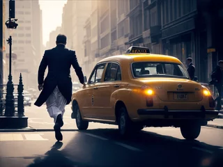 Fotobehang Executive man tries to catch a taxi © williamlacruz