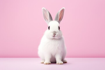 Naklejka na ściany i meble Rabbit on close up view on coloured background.