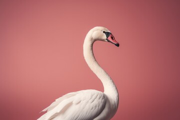 Fototapeta premium One close up swan on pink background.